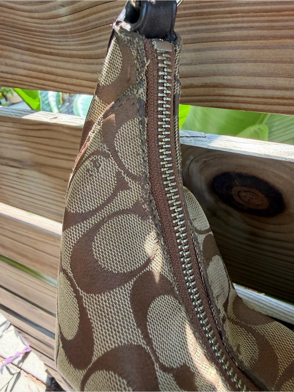 Coach Khaki/Brown Signature Hobo Shoulder Bag